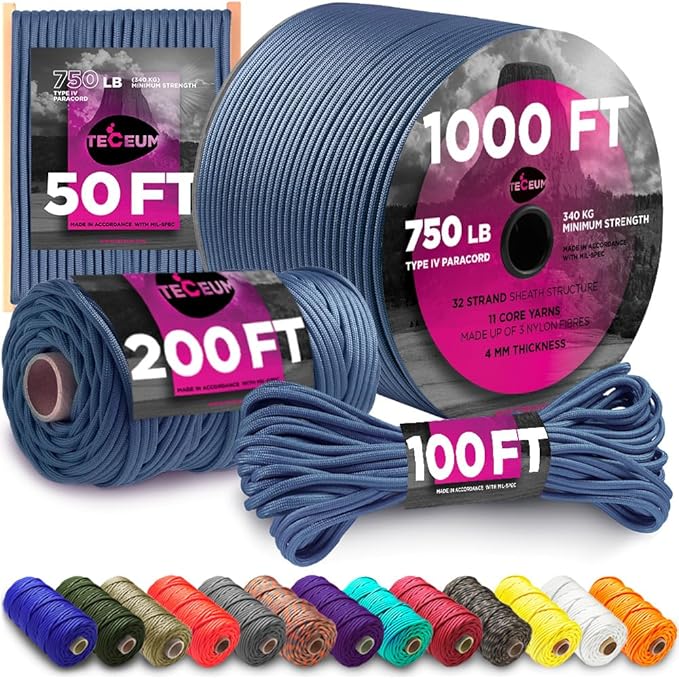 TECEUM 5/32" Paracord Rope 1000 – 1000ft / 200ft / 100ft / 50ft – Tactical by TECEUM