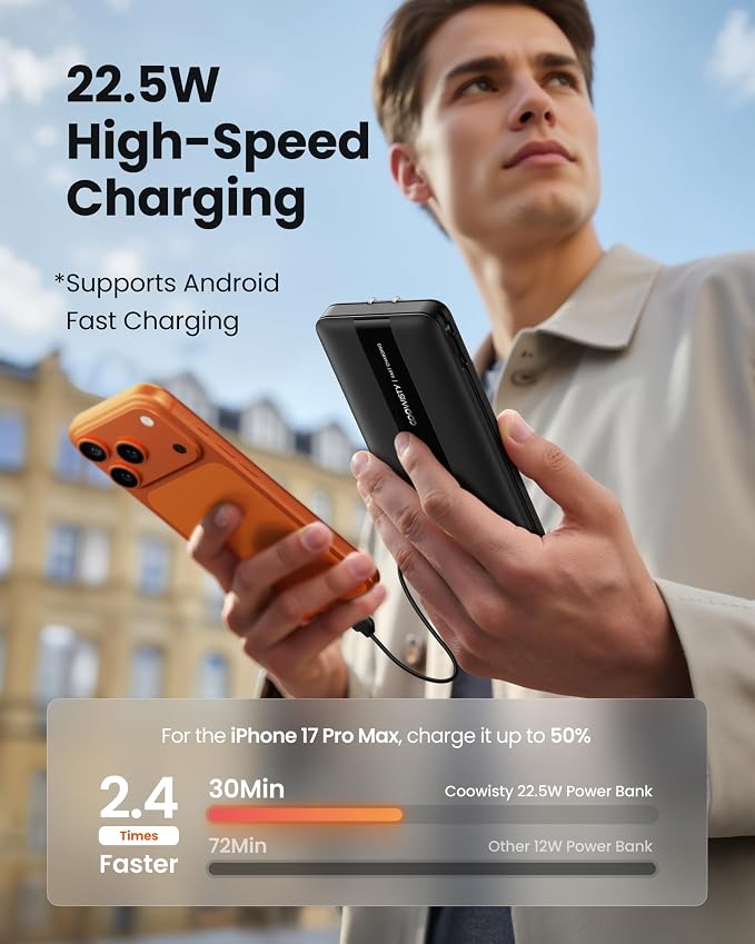 Portable Charger with Wall Plug, Fast Charging Power Bank Built-in Cables - Image 6