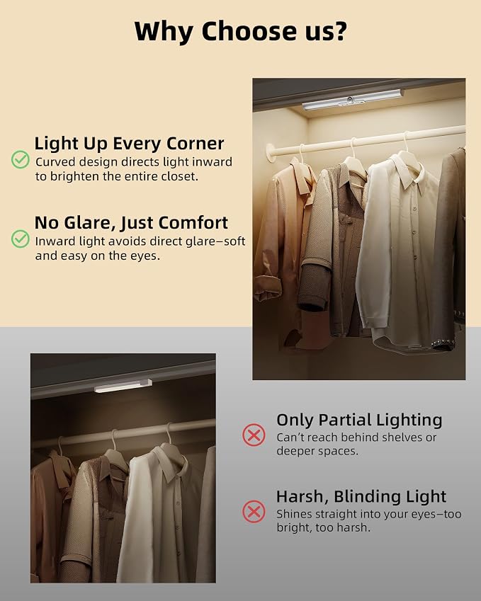 EZVALO 15-inch Motion Sensor Closet Lights, 3 Pack Rechargeable Cabinet Lights - Image 2