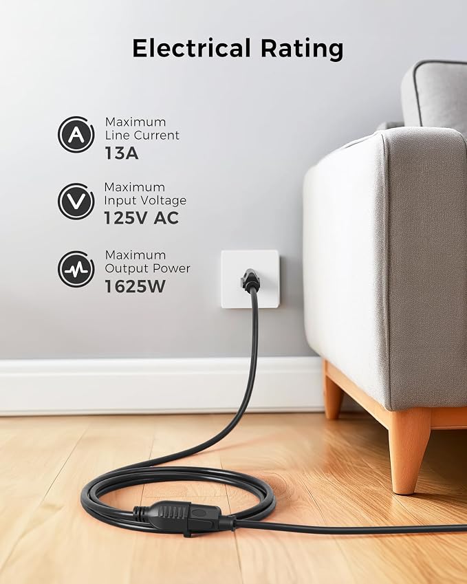 Cable Matters 2-Pack 16 AWG Heavy Duty 13A Short Power Extension Cord - 1ft - Image 2