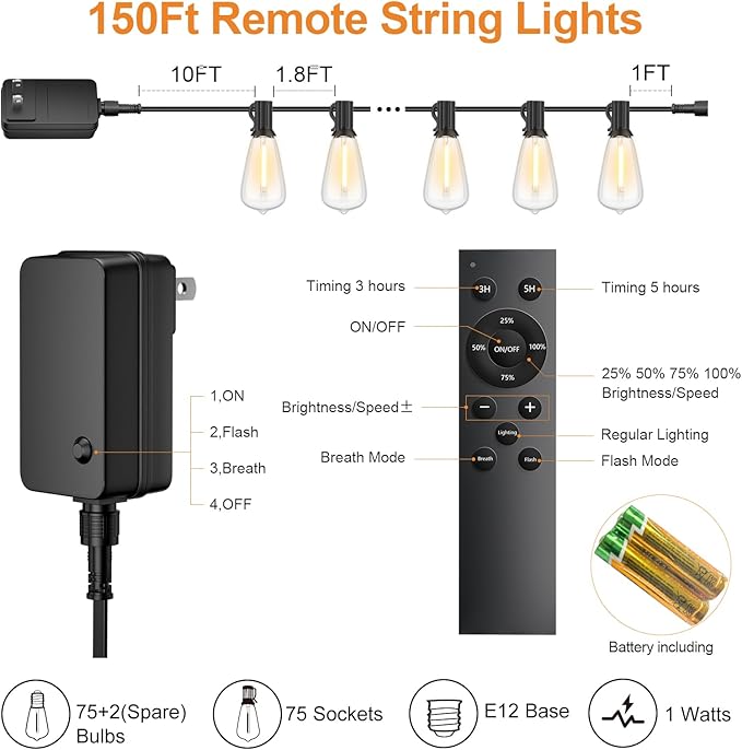 150FT Outdoor String Lights - Image 4