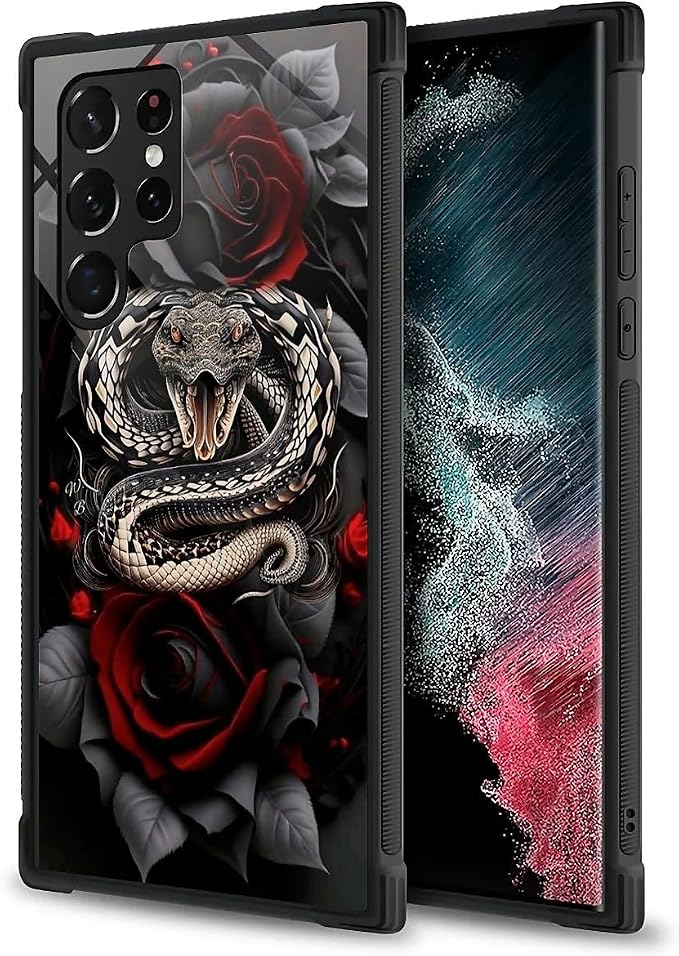 for Samsung Galaxy S23 Ultra Case, Entwined Rose Snake Pattern Graphic Design - Image 5