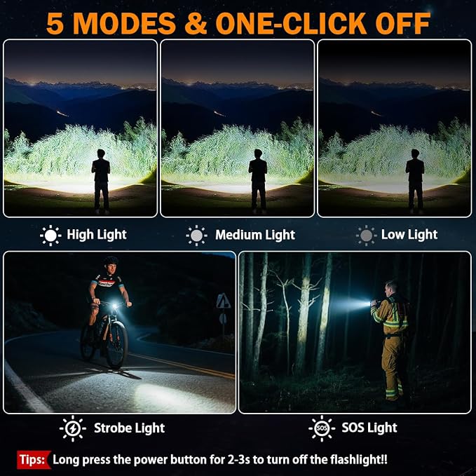 3Pack Rechargeable Flashlights High Lumens 9900FL, LED Flashlight Rechargeable - Image 5