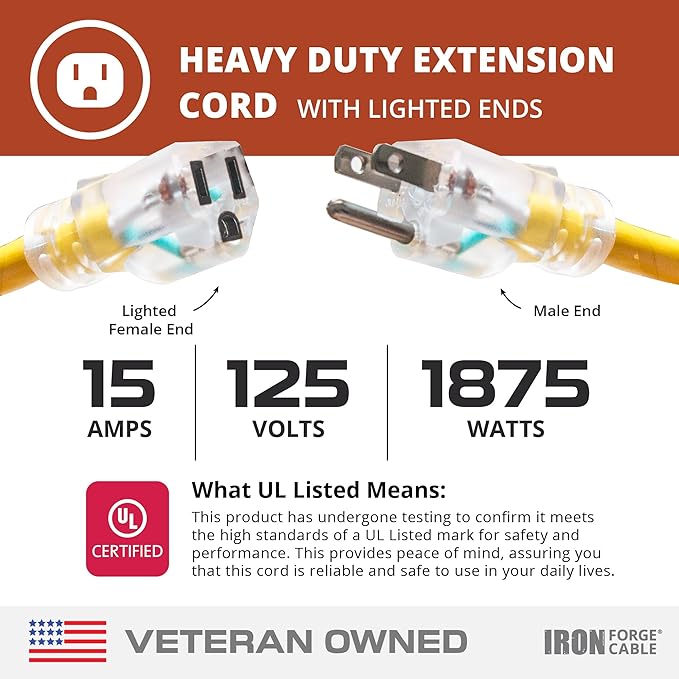 IRON FORGE CABLE 6 Foot Lighted Outdoor Extension Cord - Image 3