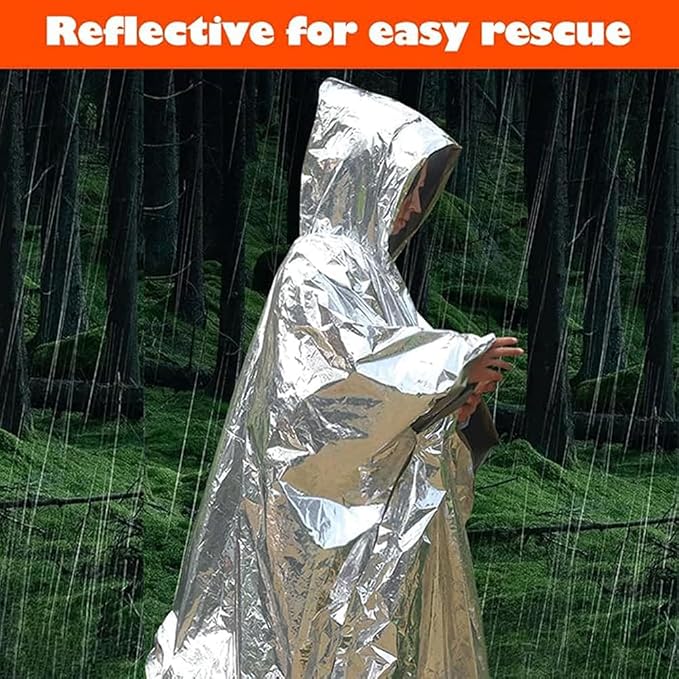 Emergency Survival Poncho Thermal Mylar Foil Coating Blanket - Image 5