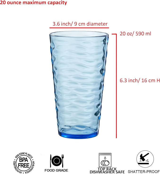 20-ounce Plastic Tumblers, Acrylic Drinking Glasses High-Balls, Shatter-Proof - Image 2