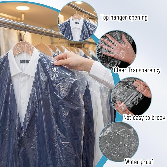 200 Pack Dry Cleaning Garment Bags, 23.6 x 35.4 Inch Clear Plastic Dry Cleaners - Image 3
