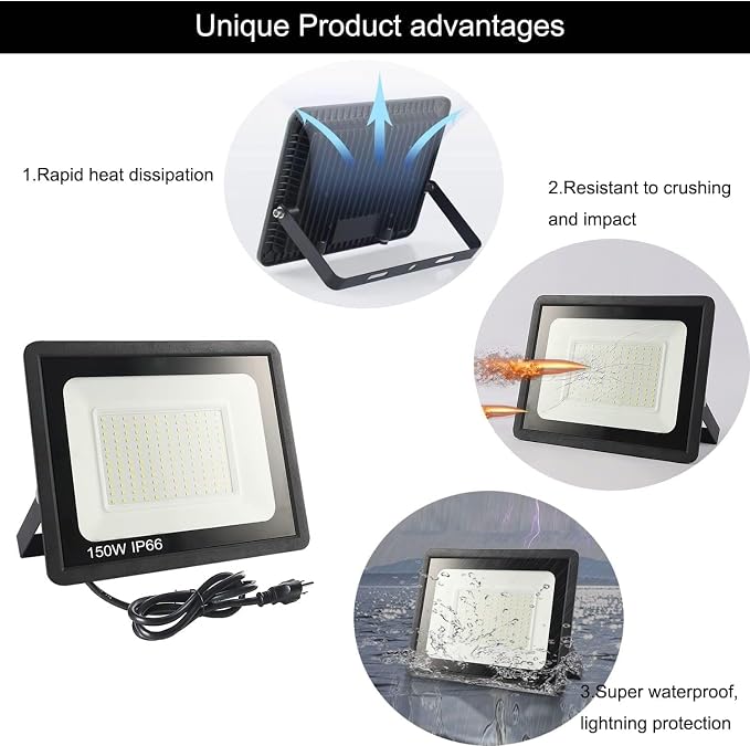 4Pack LED Flood Light Outdoor, 50W LED Work Light 5500lmwith 6FT US Plug - Image 5