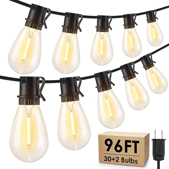 Larkvue 96FT LED Outdoor String Lights, Waterproof Patio Lights by Larkvue