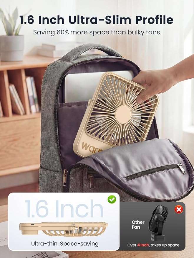 Warmco 10000mAh Portable Travel Fan 7-inch, Max 24H Runtime, Ultra-thin Quiet - Image 3
