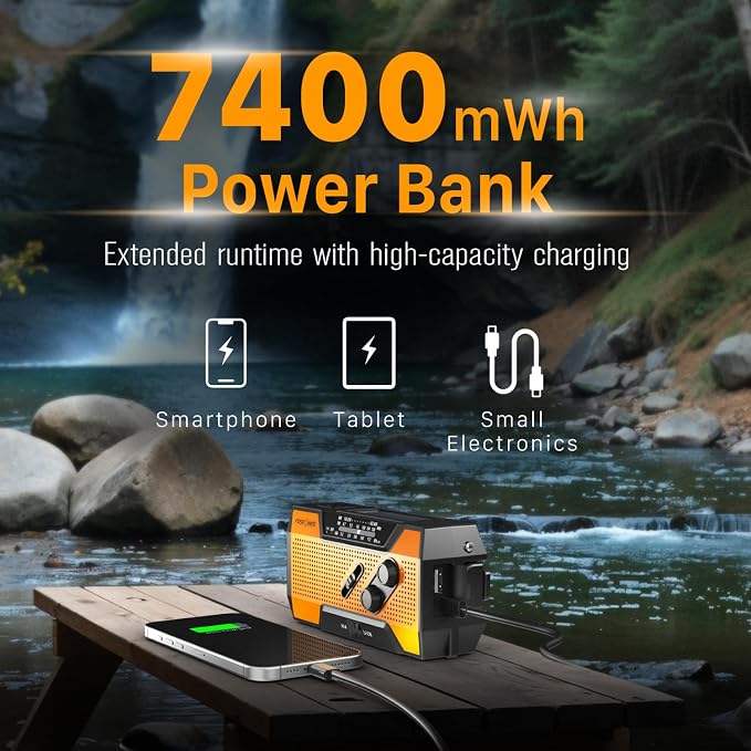 FosPower NOAA Emergency Weather Radio A1 7400mWh Portable Power Bank, - Image 4