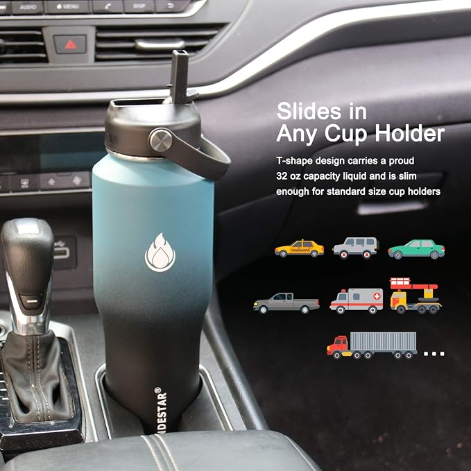 SENDESTAR Water Bottle 32oz, Wide Mouth Stainless Steel Vacuum Insulated Double - Image 3