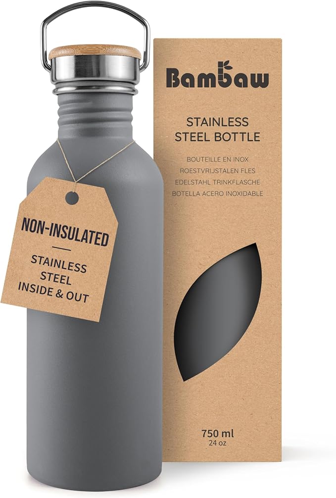 Bambaw Stainless Steel Water Bottle, 750 ml, Non-Insulated Metal Water Bottle by Bambaw