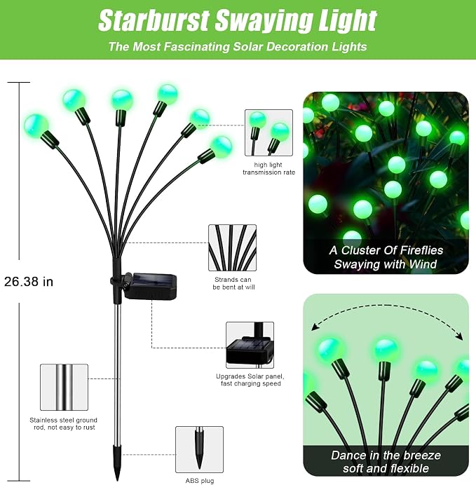 NBQQ Solar Garden Lights Outdoor, Waterproof Solar Powered Lights - Image 2