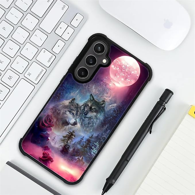 for Samsung Galaxy S23 FE Case, Star Two Wolfs Howling Pattern Graphic Design - Image 7