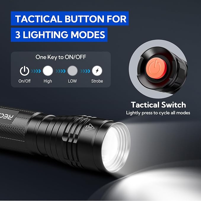 RECHOO S2000 LED Flashlight High Lumens, Super Bright, Mid-Size Tactical - Image 3
