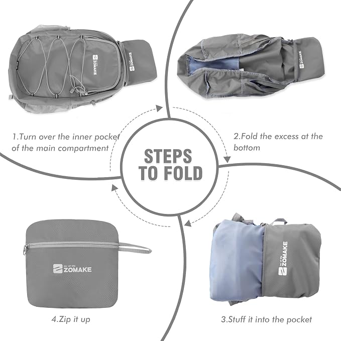 ZOMAKE Lightweight Packable Backpack 28L, Foldable Backpacks Water Resistant - Image 6