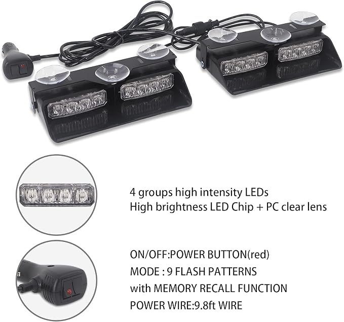 XRIDONSEN 2 in 1 Emergency Dash Strobe Lights Interior Windshield Lights Amber - Image 5