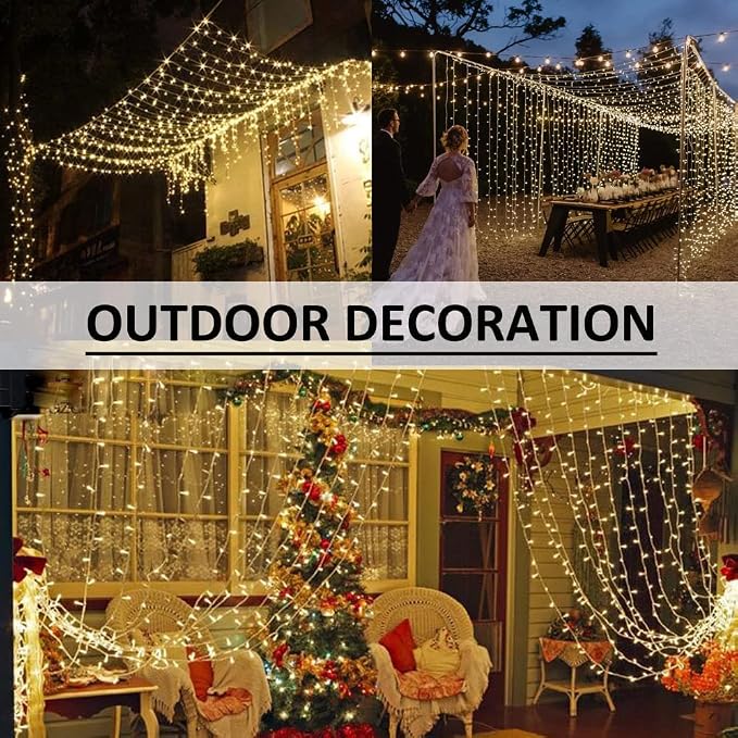Solhice LED Curtain Lights Outdoor 30ft x10ft, 720 LED Plug in Hanging String - Image 5