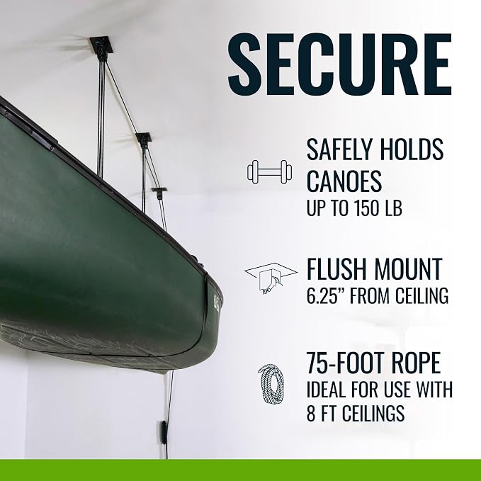 Teal Triangle Heavy Duty Elite Canoe Hoist, Easy-Lift Garage Pulley System - Image 3