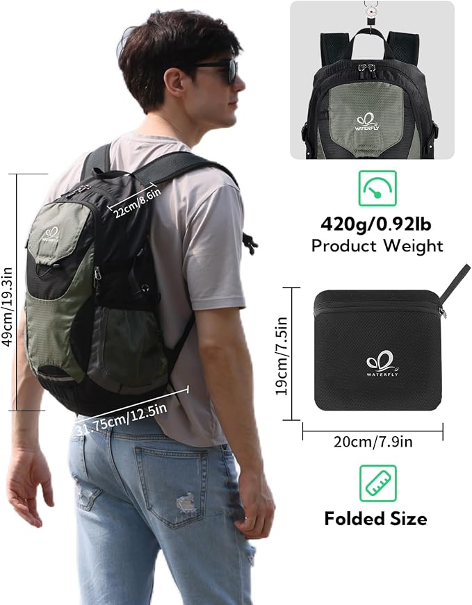 WATERFLY Lightweight Packable Hiking Backpack: 30L Foldable Travel Daypack - Image 2