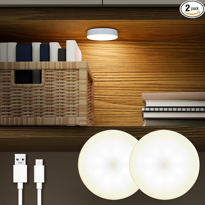 DAZZY DOT Rechargeable Puck Lights 2 Pack, Magnetic Tap Light 1000mAh Battery by DAZZYDOT