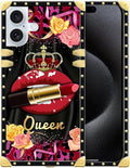 Compatible with iPhone 16 Case, Queen Lip Crown Leopard Print Luxury Golden by Unknown