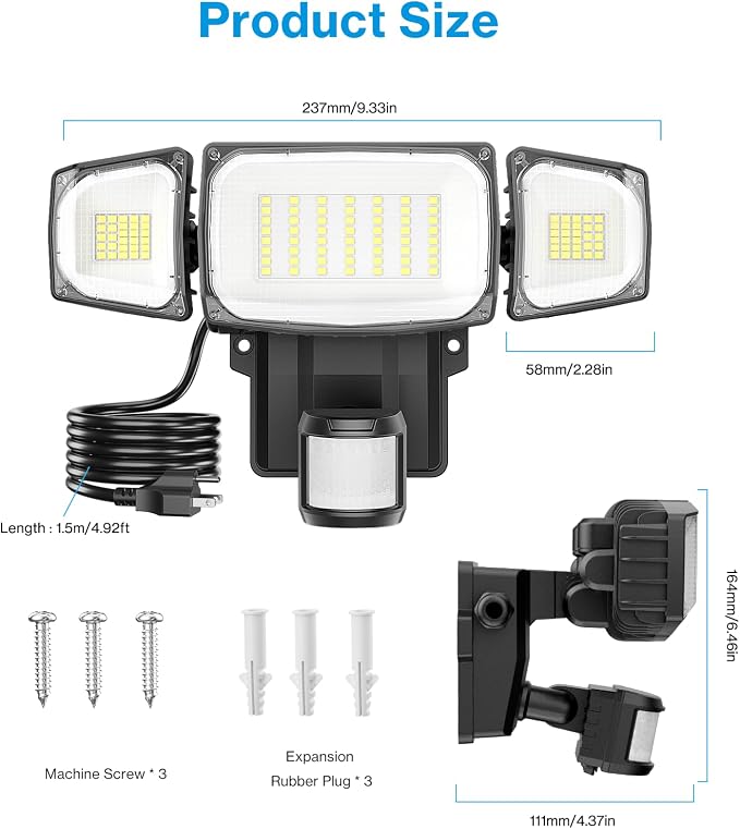 Olafus 70W Motion Sensor Outdoor Light Plug in, Motion Flood Light Dusk to Dawn - Image 8