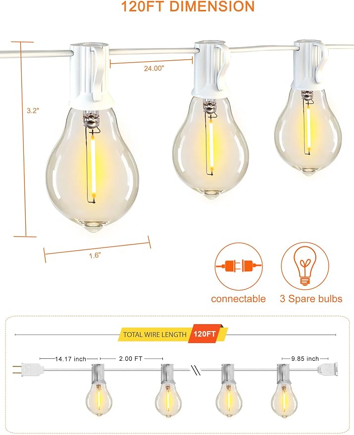 DAMAING Outdoor String Lights 120FT Waterproof Patio Lights - Image 7