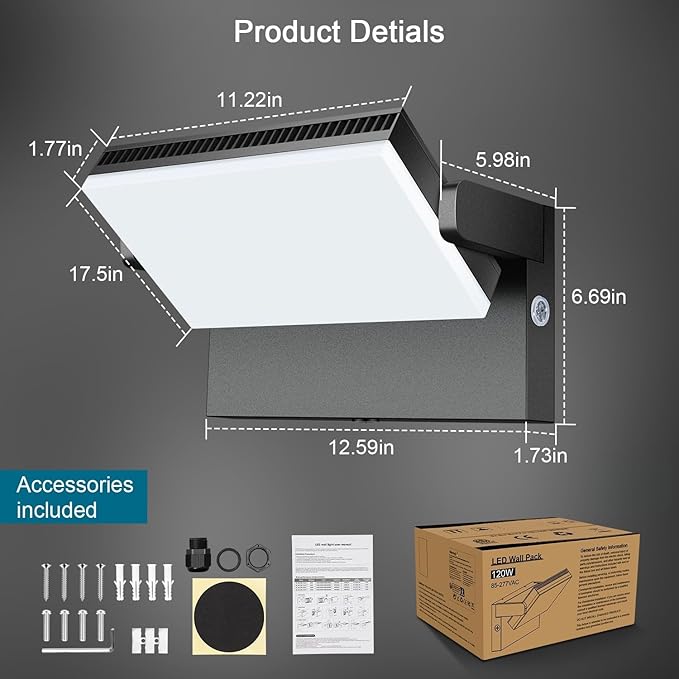 Modern Sleek LED Flood Light, 360° Rotatable 120W Commercial Wall Pack - Image 2
