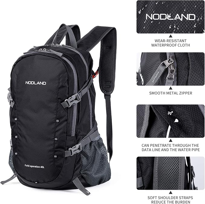 NODLAND Lightweight Backpack Travel 40L Foldable Water-Resistant Daypack - Image 4