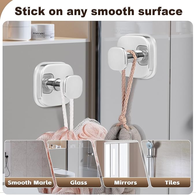 Suction Cup Hooks for Shower Heavy Duty No-Drill– Reusable Multi-Purpose Hooks - Image 3