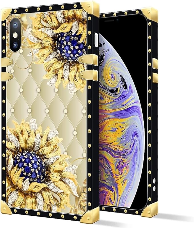 Compatible with iPhone Xs Max Case, Sunflower Diamonds Leather Luxury Golden - Image 2