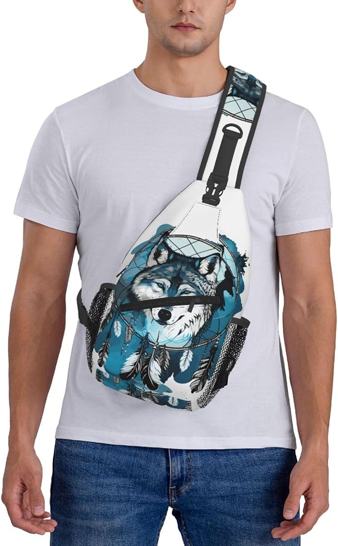 Native Wolf And Deam Catcher Sling Bag - Image 7