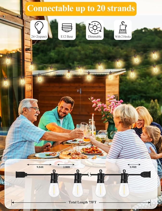 Brightever LED Outdoor String Lights, 75FT Patio Lights - Image 3