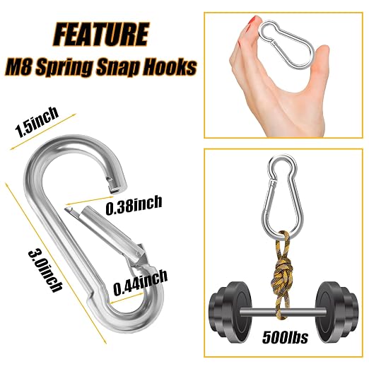 EPHECH 30PCS 3" Heavy Duty Spring Snap Hook, M8 5/16" Galvanized Steel Snap - Image 2