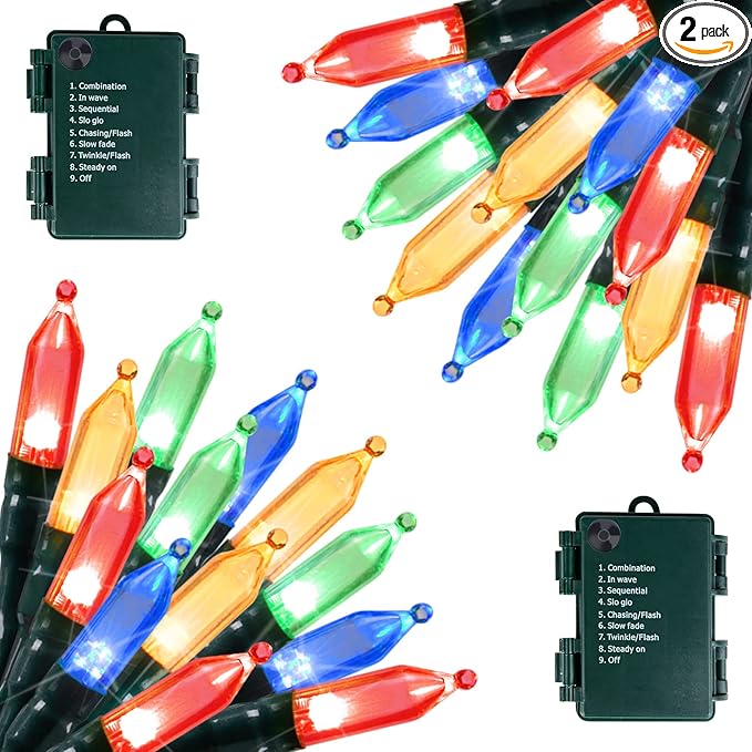 Battery Operated Christmas Lights 2 Pack 18 Feet 50 LED Clear Mini String Lights by Brightown