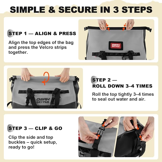 OSAH DRYPAK Waterproof Duffel Bag 25L/40L/60L – Heavy-Duty Motorcycle Tail Bag - Image 6