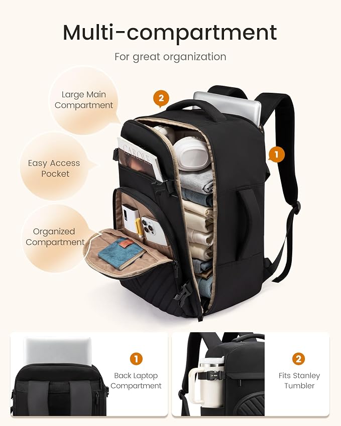 LOVEVOOK 40L Travel Backpack for Women Men, TSA Personal Item Travel Bag Fits - Image 3