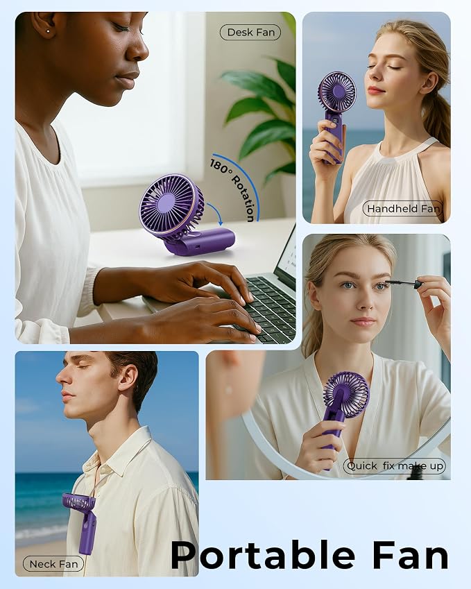 TUNISE Portable Handheld Fan, 180 Adjustable, 6 Speed Wind, USB Rechargeable - Image 7