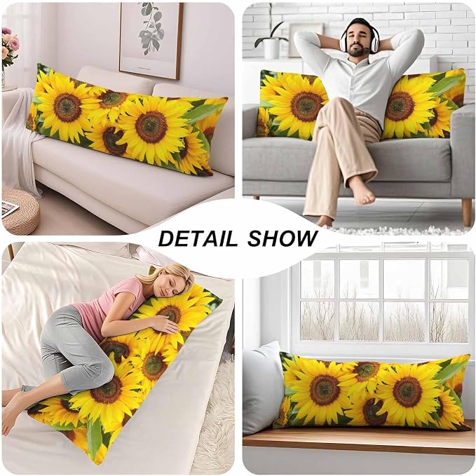 Sunflower Body Pillow Cover Yellow Sunflowers Field Decorative Body Pillow - Image 5