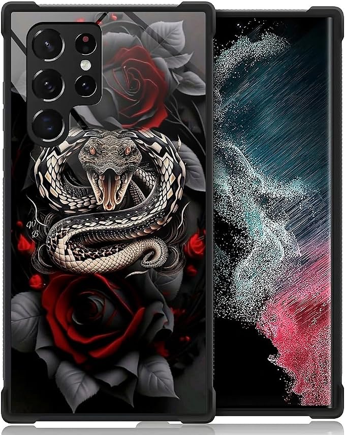 for Samsung Galaxy S23 Ultra Case, Entwined Rose Snake Pattern Graphic Design by FKBRCL4U