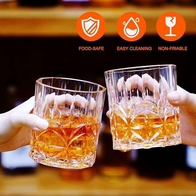 8 Sets Plastic Whiskey Glasses 14 oz Unbreakable Whiskey Drinking Glasses Old - Image 4