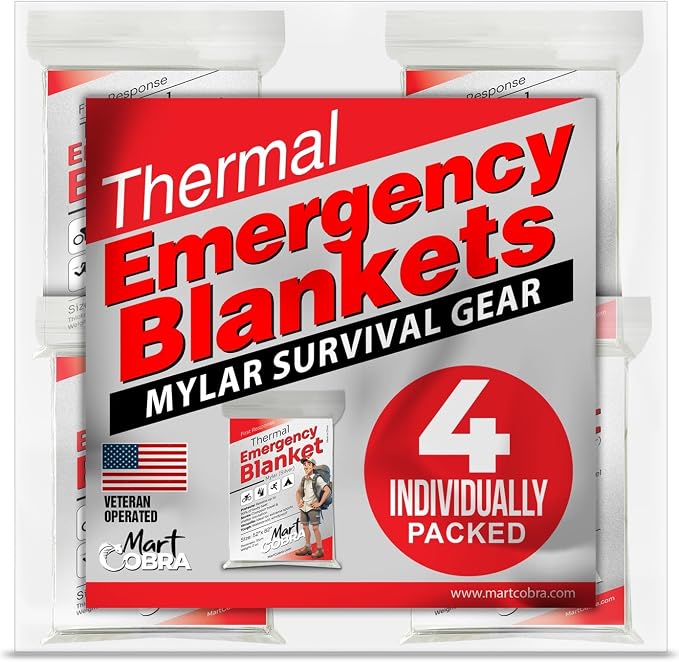 Emergency Blanket 4-Pack Space Mylar Blankets Survival Gear and Supplies by MartCobra