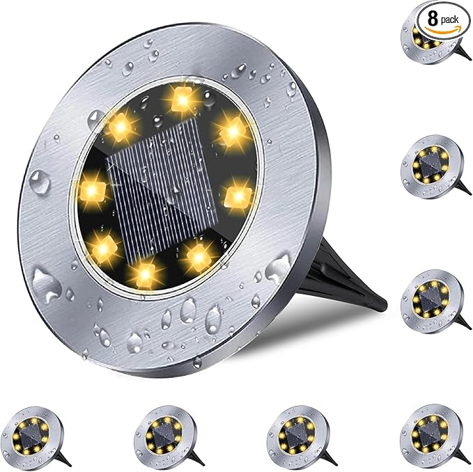4.6 Inch Diameter Solar Ground Lights, Waterproof Solar Garden Lights, Outdoor by Rayolon