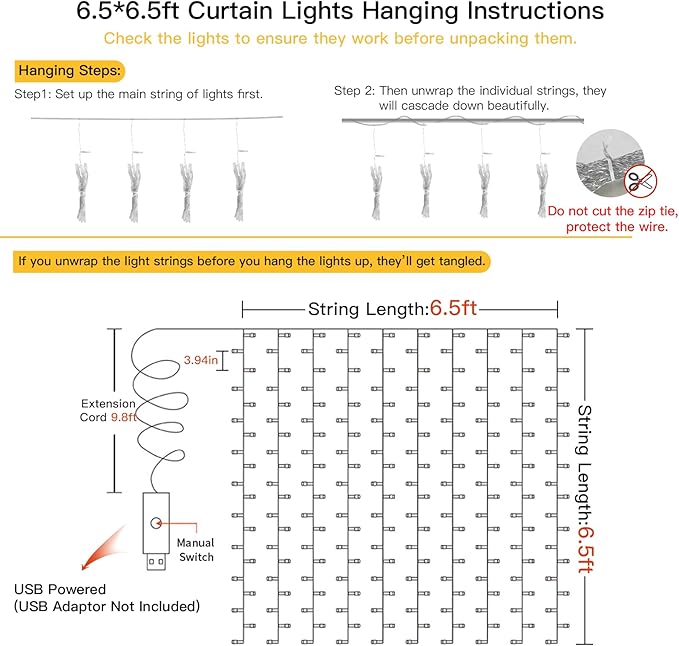suddus Curtain Lights for Bedroom, 200 Led Hanging String Light Outdoor - Image 6