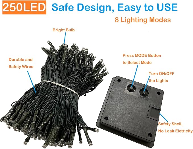 Upgrade 2Pack 500LED Solar String Lights Outdoor Waterproof, 180FT Solar Lights - Image 9