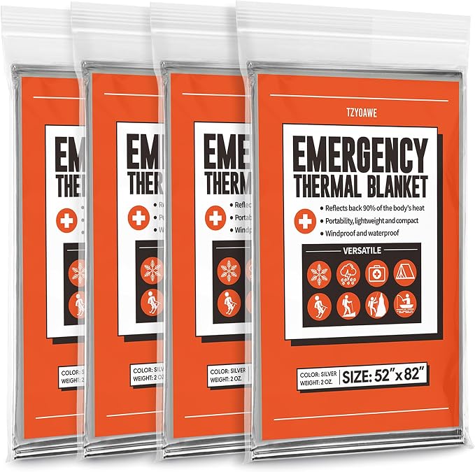 Emergency Thermal Blankets, 4 Pack, Space Mylar Blanket Survival kit by Unknown