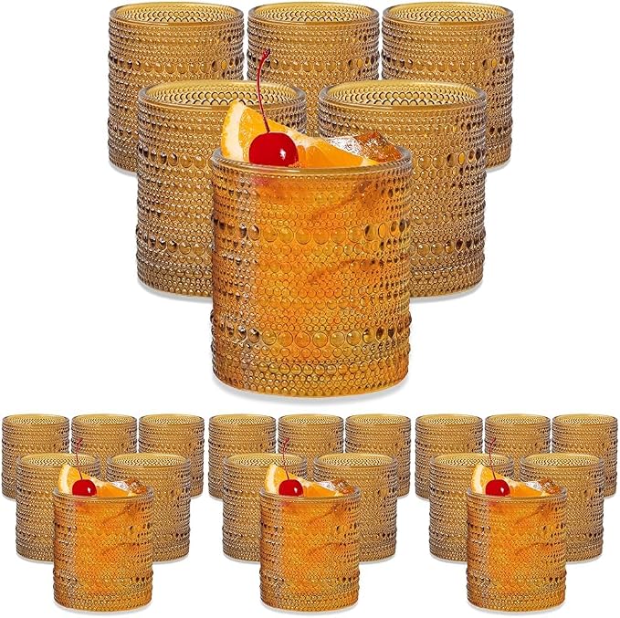 Kate Aspen Beaded Amber Drinking Glasses Set of 6-10 oz Vintage Glassware by KateAspen
