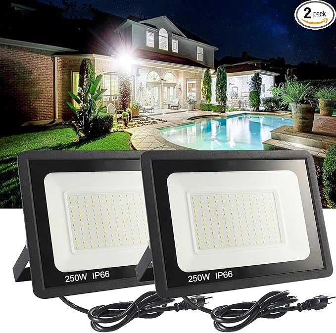 2Pack LED Flood Light Outdoor, 250W LED Work Light 26500lmwith 6FT US Plug by MUCLUD